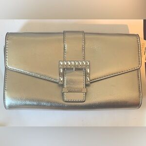 Michael Kors Penelope Silver Clutch with Rhinestone Buckle NWT (call outs)